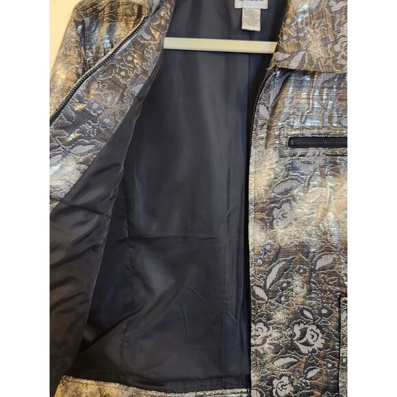 Chico's Size 2(12)Long Sleeve fully Lined Zip Up Blazer Bronze Silvery  Metalic‎ - Picture 7 of 9